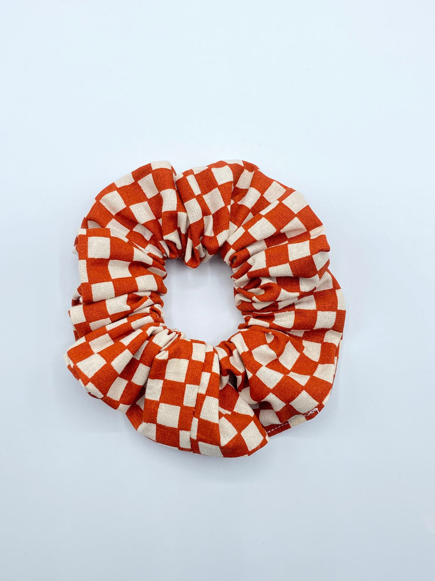 Burnt Orange and White Check Scrunchie