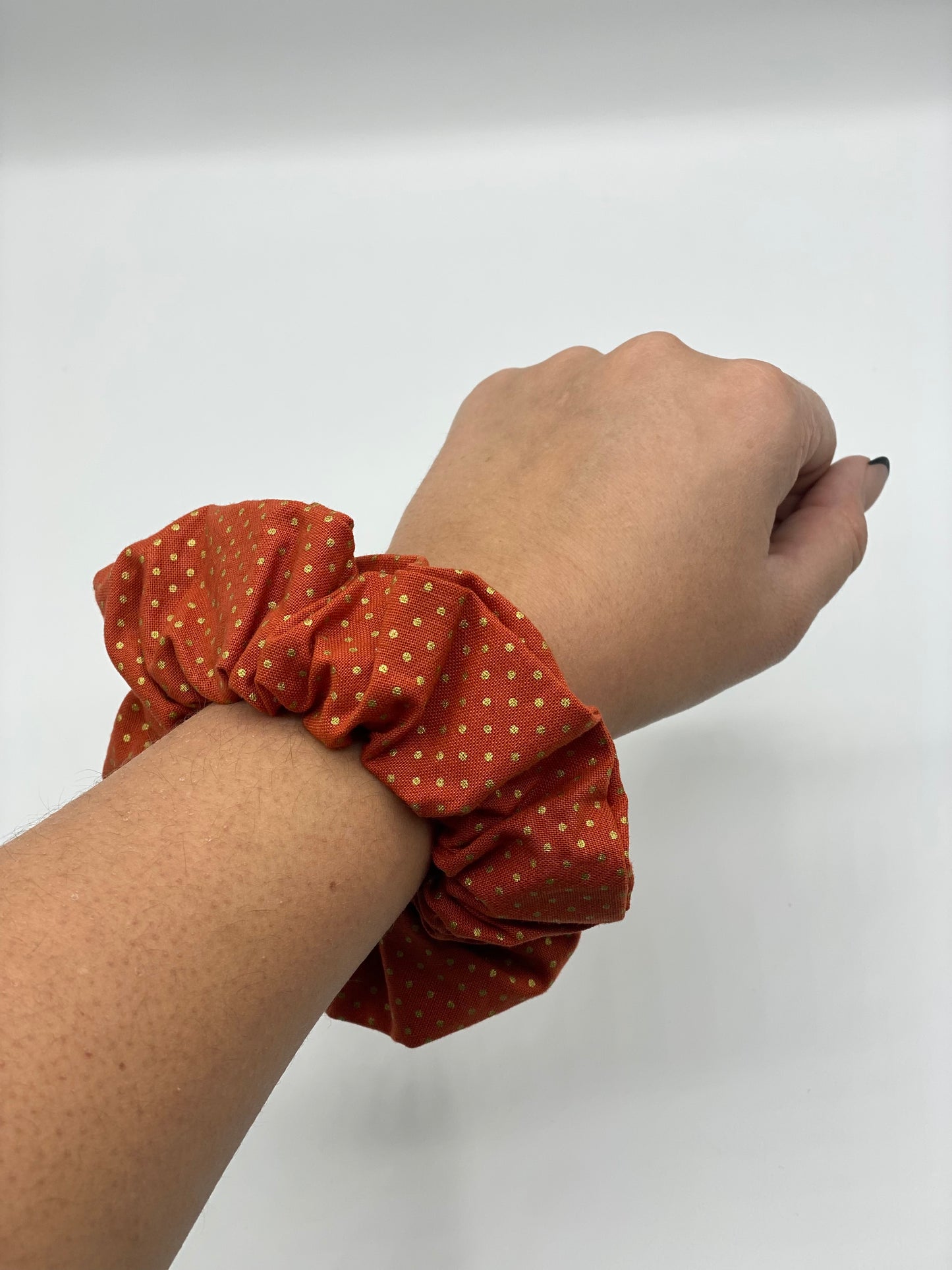 Orange w/ Gold Dots Scrunchie