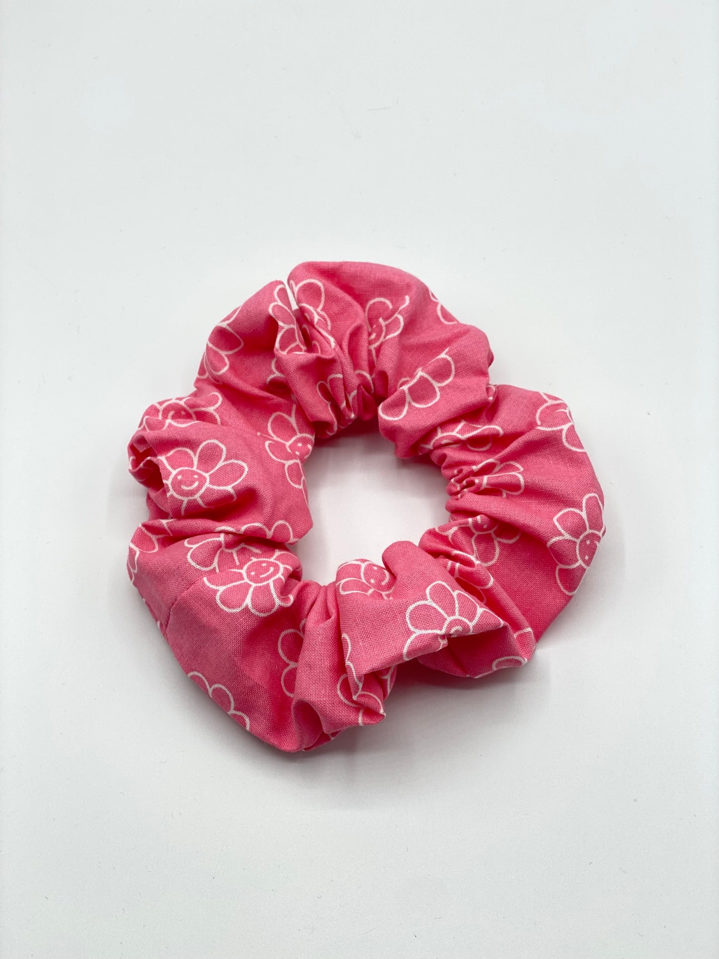 Pink Retro Smiley Flower Scrunchie