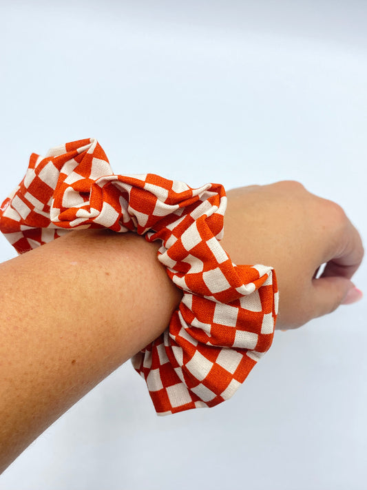 Burnt Orange and White Check Scrunchie