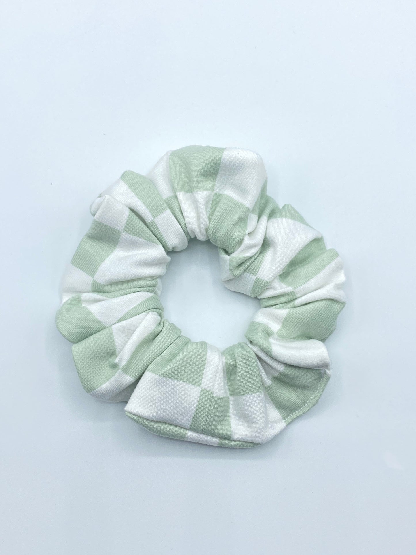 Sage and White Check Scrunchie