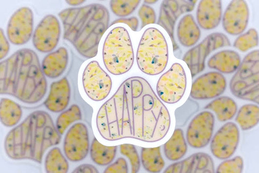 Happy Floral Paw Print Sticker